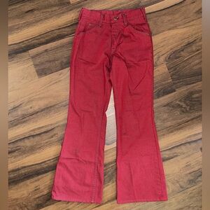 RARE Vintage 70s Flare Jeans 27x29 Red Denim Bell Bottoms Sears Roebuck Put On